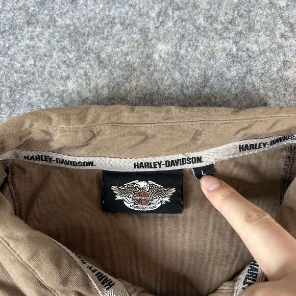 Harley Davidson Polo Shirt Large Ombré Brown Pullover Motorcycle Embroidered - Picture 3 of 12